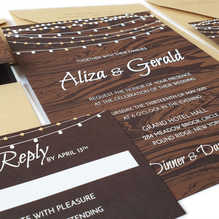  MATTE SCREEN PRINTED WEDDING INVITATION : CRUSTIC-STARS - IndianWeddingCards