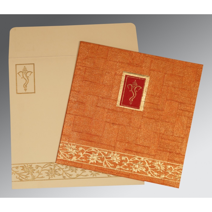 MANGO HANDMADE SHIMMER EMBOSSED WEDDING INVITATION : W-2178 - IndianWeddingCards