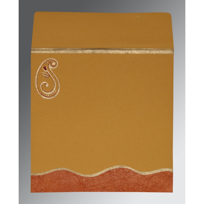 ORANGE DARK RED HANDMADE SHIMMER EMBOSSED WEDDING CARD : W-2248 - IndianWeddingCards