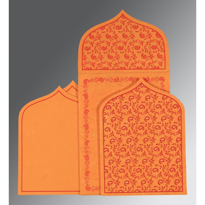 BURNT ORANGE HANDMADE SILK GLITTER WEDDING INVITATION : IN-8208G - IndianWeddingCards