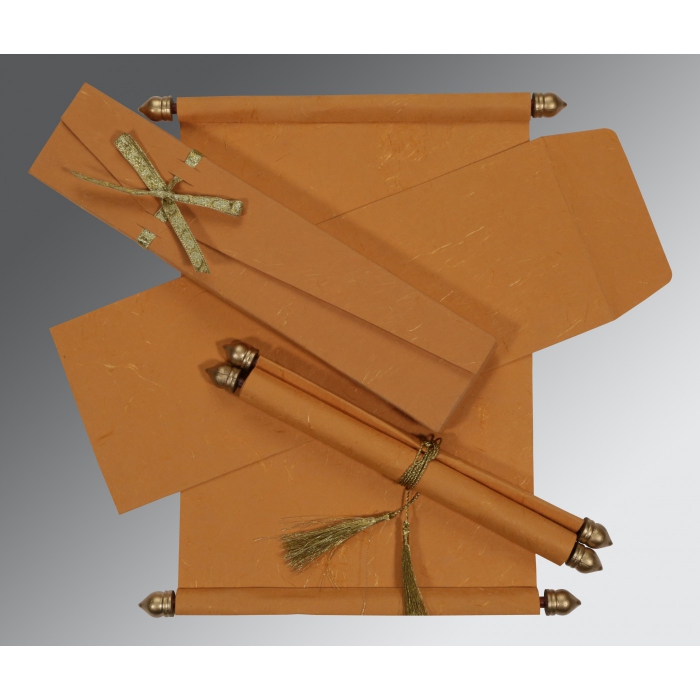 BURNT ORANGE HANDMADE SILK WEDDING CARD : SC-5001M - IndianWeddingCards