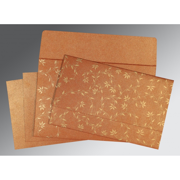 BURNT ORANGE SHIMMERY FLORAL THEMED - SCREEN PRINTED WEDDING INVITATION : W-8226E - IndianWeddingCards