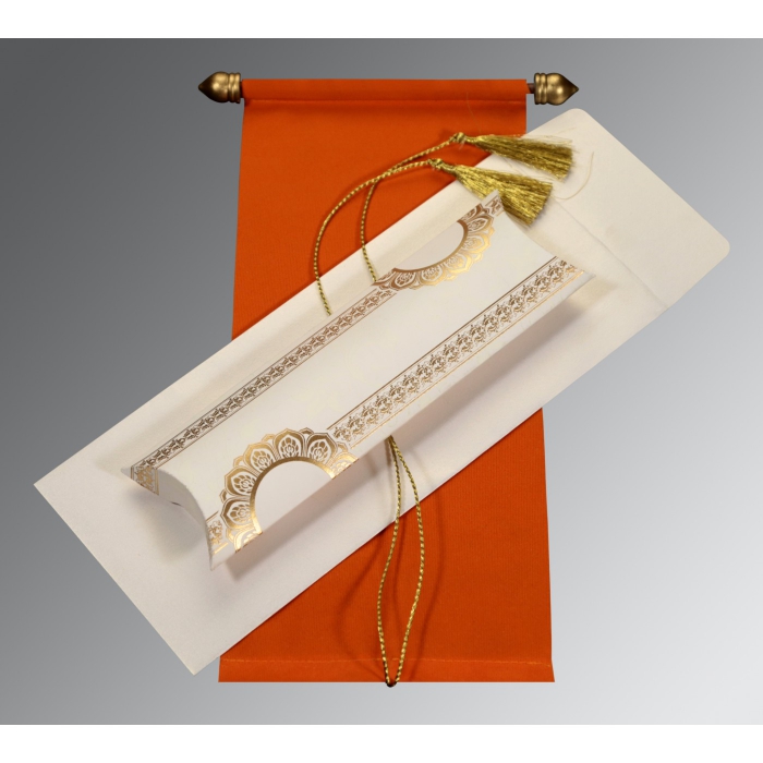 BURNT ORANGE VELVET WEDDING CARD : SC-5010I - IndianWeddingCards