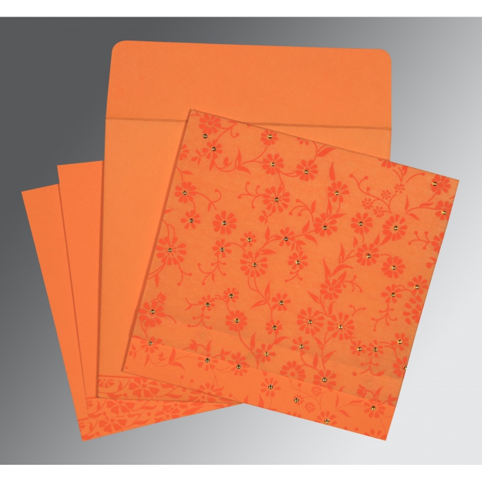 LIGHT ORANGE MATTE FLORAL THEMED - SCREEN PRINTED WEDDING CARD : IN-8222C - IndianWeddingCards