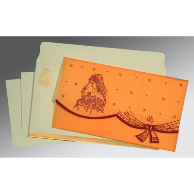 ORANGE WOOLY UNIQUE THEMED - SCREEN PRINTED WEDDING INVITATION : W-8204B - IndianWeddingCards