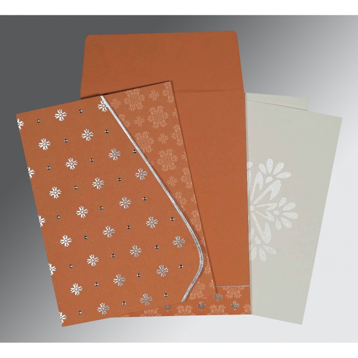 BROWN RUST MATTE FLORAL THEMED - FOIL STAMPED WEDDING INVITATION : IN-8237C - IndianWeddingCards