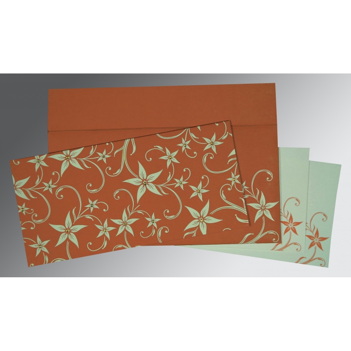 BURNT ORANGE MATTE FLORAL THEMED - SCREEN PRINTED WEDDING INVITATION : IN-8225G - IndianWeddingCards