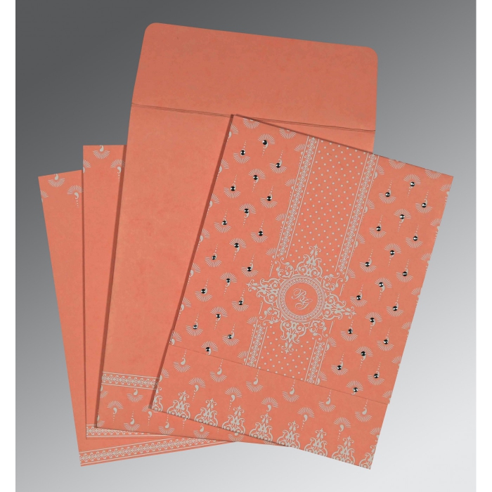 PEACH MATTE SCREEN PRINTED WEDDING INVITATION : I-8247A - IndianWeddingCards