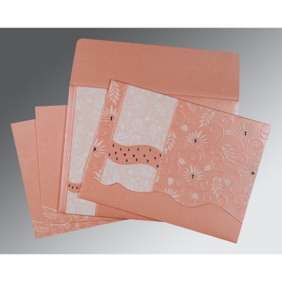 PINK SHIMMERY EMBOSSED WEDDING INVITATION : W-8236A - IndianWeddingCards