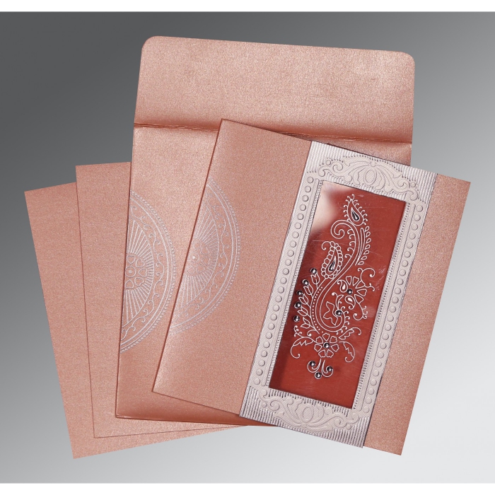 PINK SHIMMERY FOIL STAMPED WEDDING INVITATION : I-8230A - IndianWeddingCards