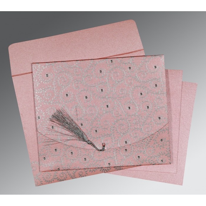 BLUSH PINK SHIMMERY SCREEN PRINTED WEDDING INVITATION : IN-8217E - IndianWeddingCards
