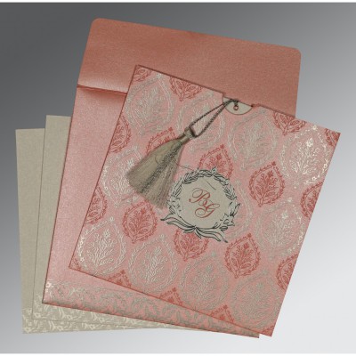 PINK SHIMMERY UNIQUE THEMED - FOIL STAMPED WEDDING CARD : IN-8249H - IndianWeddingCards