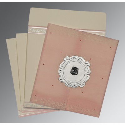 PINK SILVER SHIMMERY EMBOSSED WEDDING INVITATION : IN-8202P - IndianWeddingCards