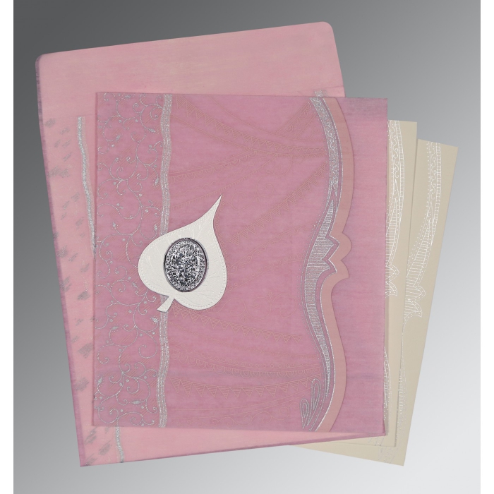 BLUSH PINK SHIMMERY EMBOSSED WEDDING CARD : I-8210B - IndianWeddingCards