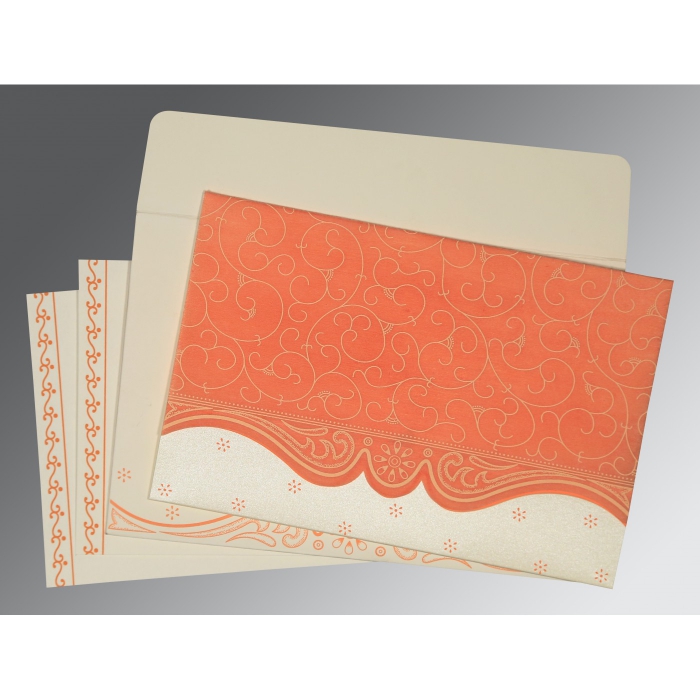PEACH MATTE EMBOSSED WEDDING INVITATION : I-8221B - IndianWeddingCards