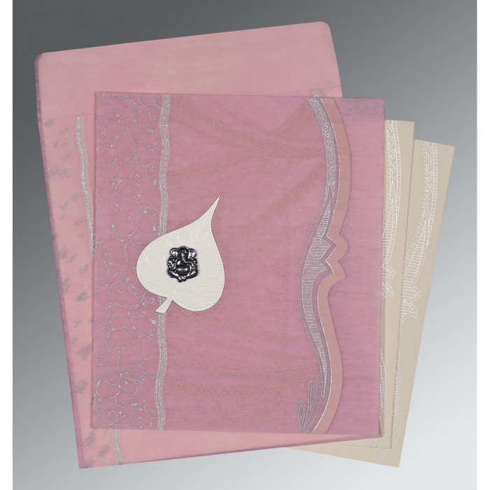 BLUSH PINK SHIMMERY EMBOSSED WEDDING CARD : W-8210B - IndianWeddingCards