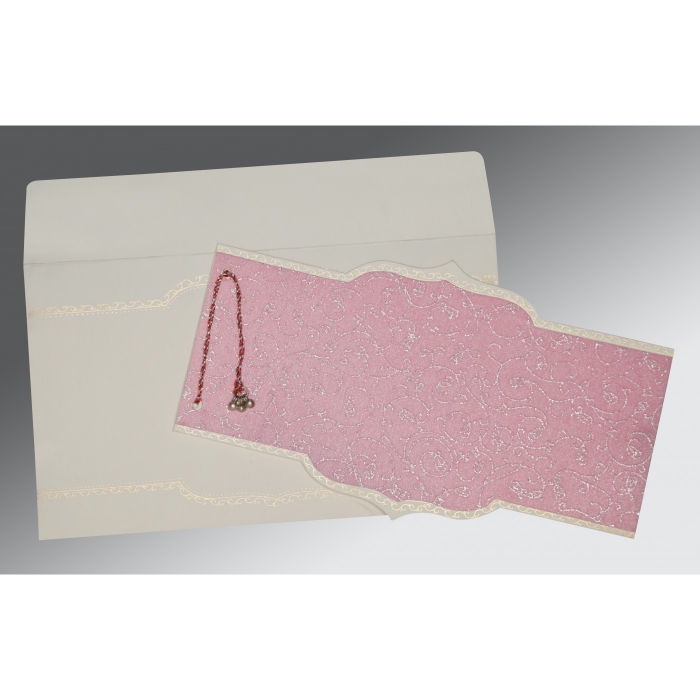 AZALEA PINK WOOLY GLITTER WEDDING CARD : W-1351 - IndianWeddingCards