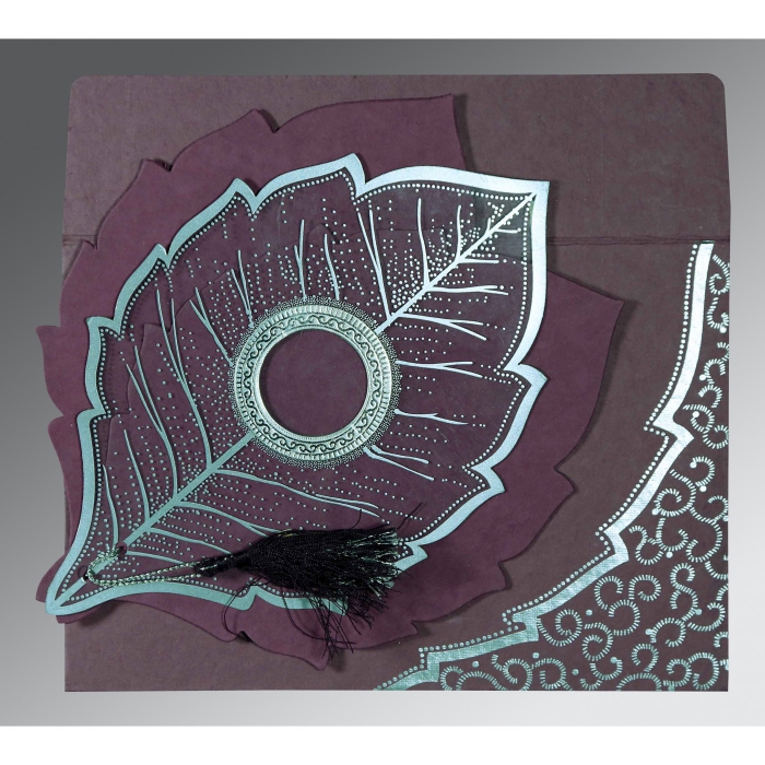PURPLE HANDMADE COTTON FLORAL THEMED - FOIL STAMPED WEDDING CARD : IN-8219O - IndianWeddingCards