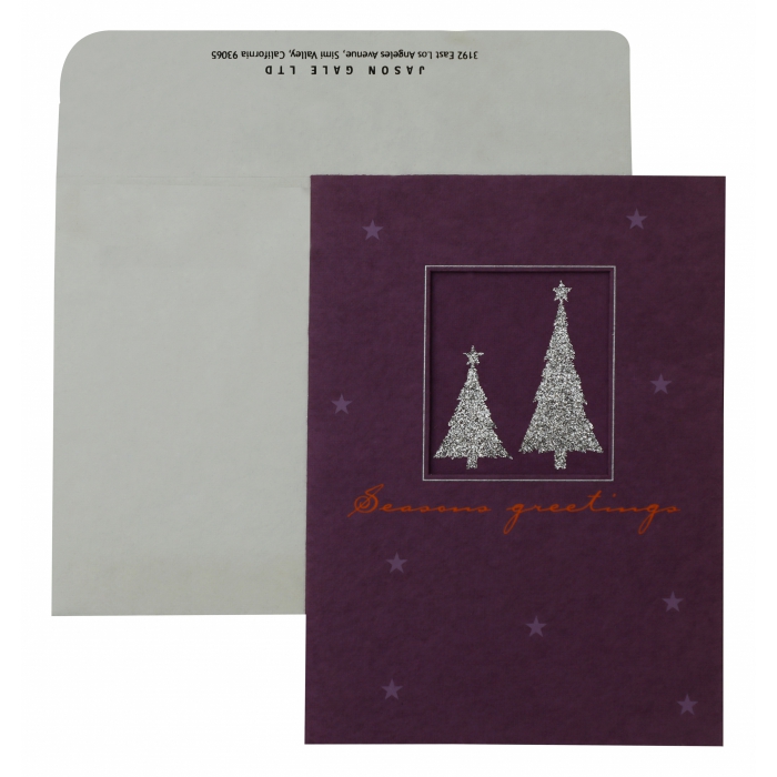 PURPLE HANDMADE COTTON SCREEN PRINTED HOLIDAY CARDS : H-858 - IndianWeddingCards