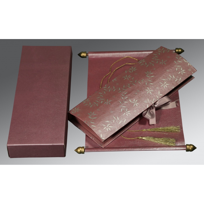 FERRA MAROON HANDMADE SHIMMER WEDDING INVITATION : SC-5007C - IndianWeddingCards