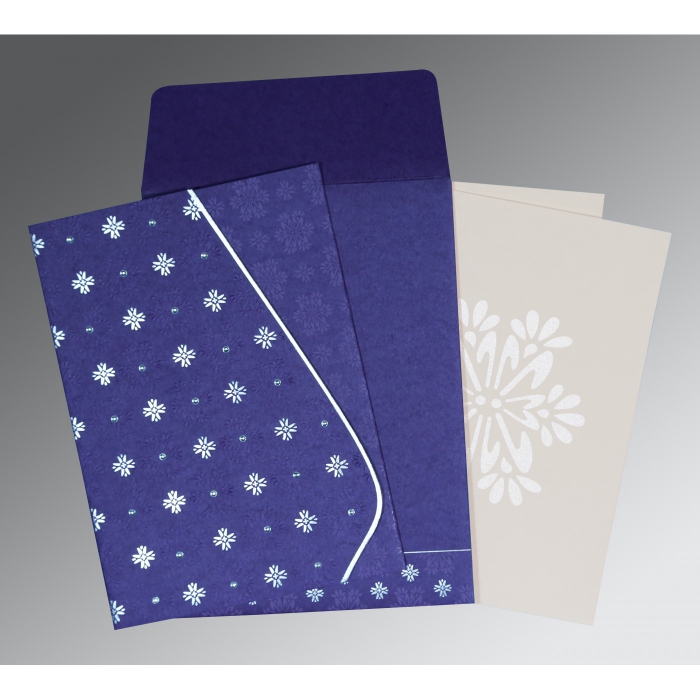 PURPLE MATTE FLORAL THEMED - FOIL STAMPED WEDDING INVITATION : I-8237A - IndianWeddingCards