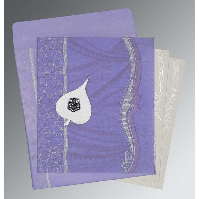 VIOLET SHIMMERY EMBOSSED WEDDING CARD : IN-8210N - IndianWeddingCards