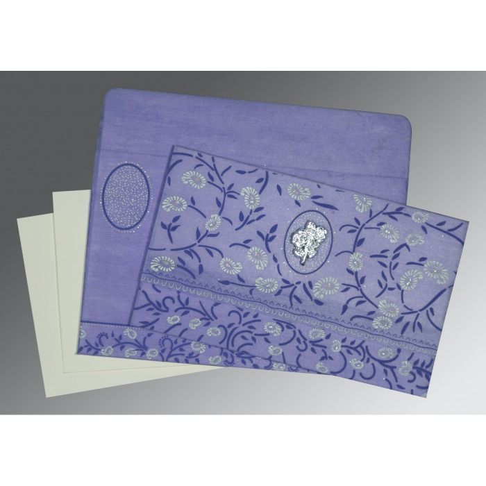 PURPLE WOOLY FLORAL THEMED - GLITTER WEDDING CARD : I-8206A - IndianWeddingCards