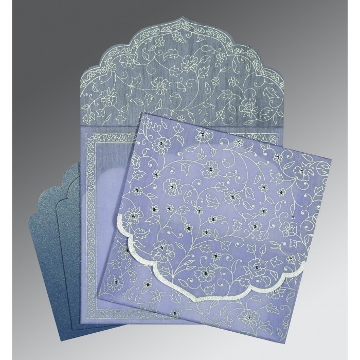 PINK PURPLE WOOLY FLORAL THEMED - SCREEN PRINTED WEDDING INVITATION : IN-8211O - IndianWeddingCards