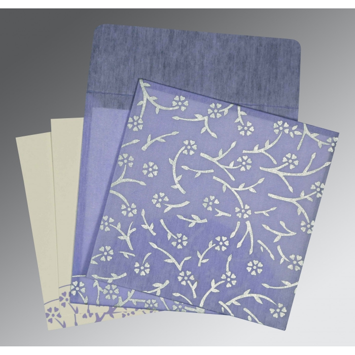 PINK PURPLE WOOLY FLORAL THEMED - SCREEN PRINTED WEDDING INVITATION : IN-8216Q - IndianWeddingCards