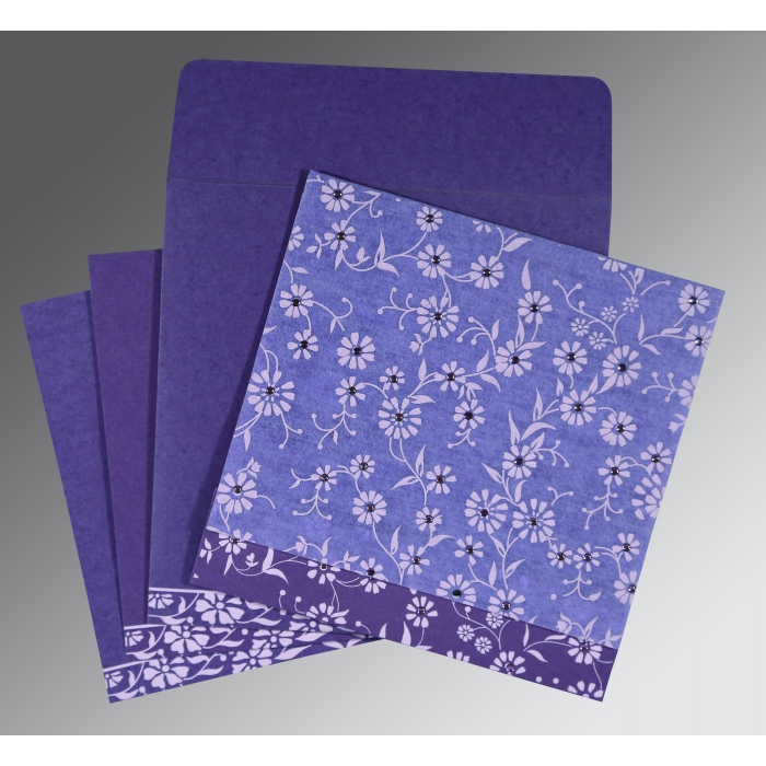 PURPLE MATTE FLORAL THEMED - SCREEN PRINTED WEDDING CARD : IN-8222O - IndianWeddingCards