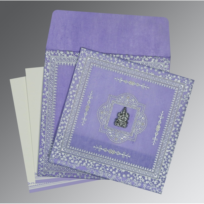 LAVENDER PURPLE WOOLY GLITTER WEDDING CARD : IN-8205F - IndianWeddingCards