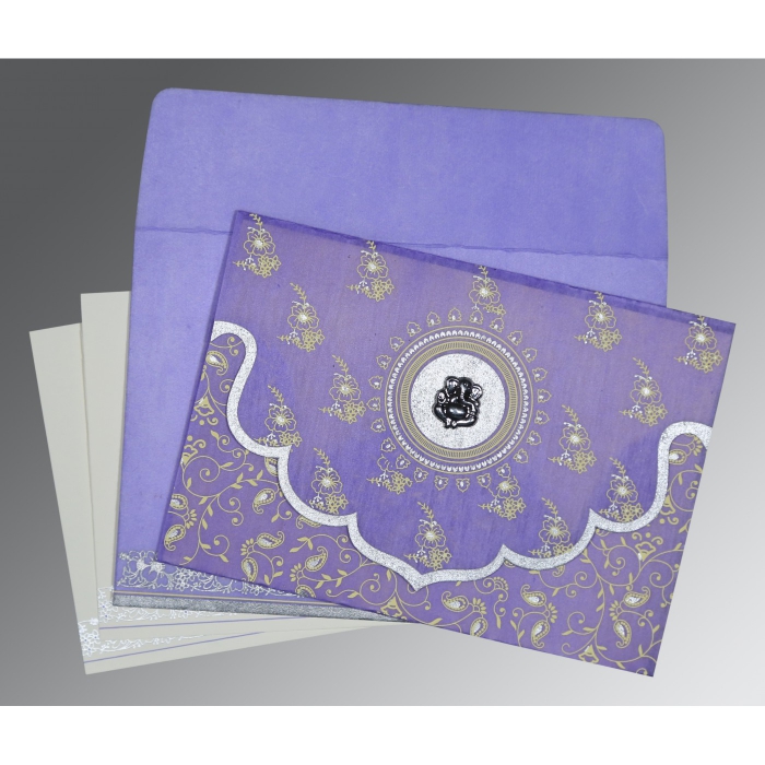 PASTEL PURPLE WOOLY SCREEN PRINTED WEDDING INVITATION : IN-8207D - IndianWeddingCards