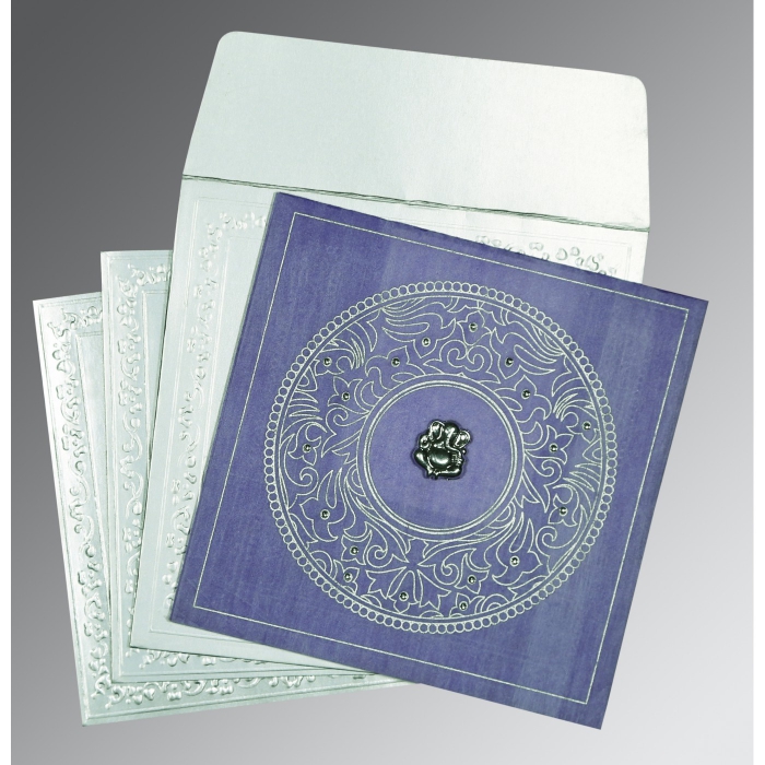 PINK PURPLE WOOLY SCREEN PRINTED WEDDING CARD : IN-8214O - IndianWeddingCards