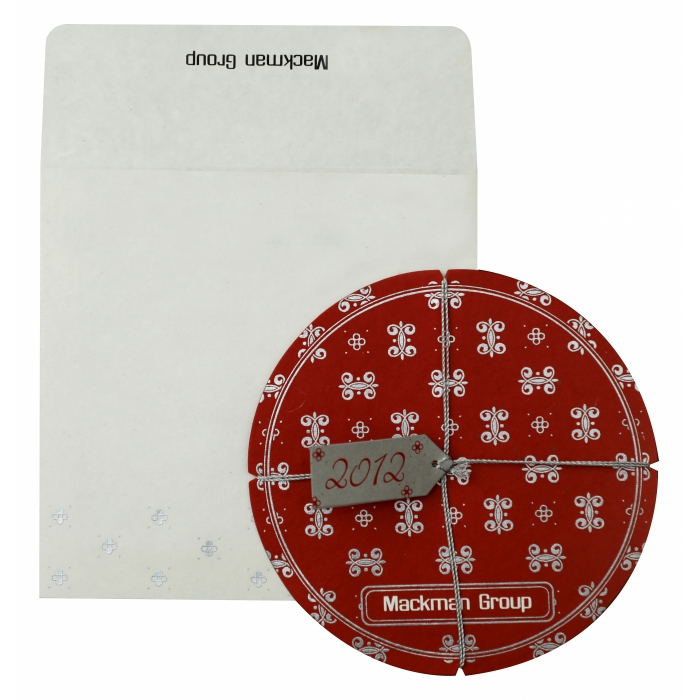 RED HANDMADE COTTON UNIQUE THEMED - SCREEN PRINTED HOLIDAY CARDS : H-852 - IndianWeddingCards