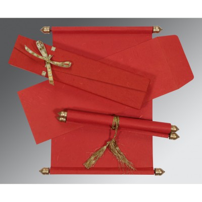 RED HANDMADE SILK WEDDING CARD : SC-5001J - IndianWeddingCards
