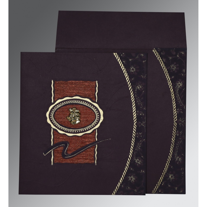 DARK GRAYISH PINK MATTE EMBOSSED WEDDING INVITATION : C-1169 - IndianWeddingCards