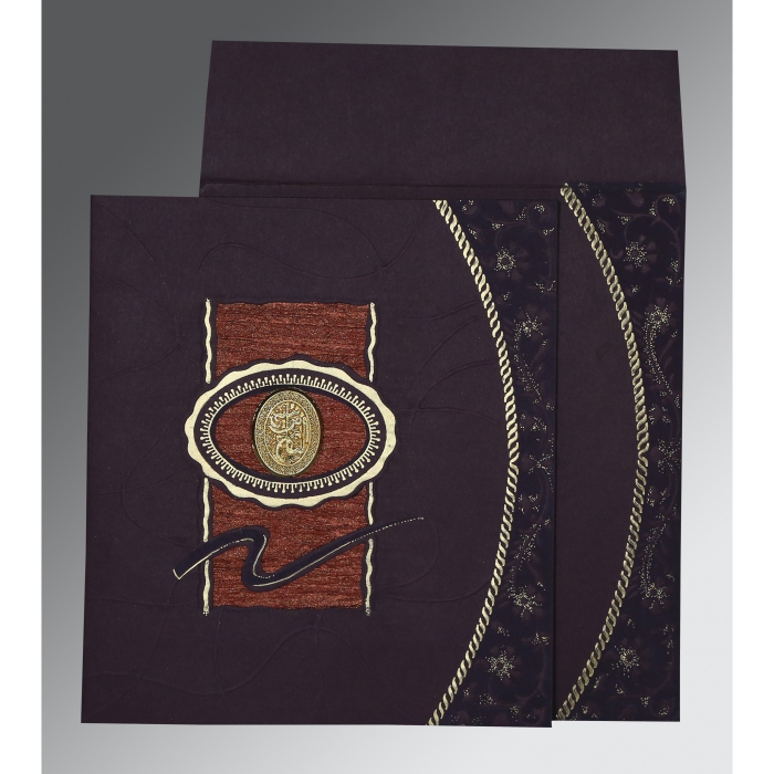 DARK GRAYISH PINK MATTE EMBOSSED WEDDING INVITATION : I-1169 - IndianWeddingCards