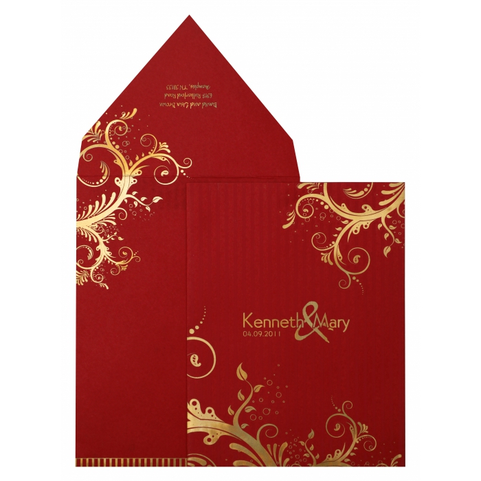 RED MATTE SCREEN PRINTED WEDDING INVITATION : I-833 - IndianWeddingCards