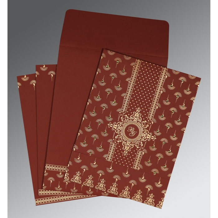 MAROON MATTE SCREEN PRINTED WEDDING INVITATION : IN-8247D - IndianWeddingCards