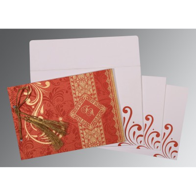 RED SHIMMERY SCREEN PRINTED WEDDING CARD : IN-8223F - IndianWeddingCards