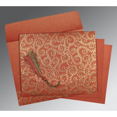 RED SHIMMERY SCREEN PRINTED WEDDING INVITATION : W-8217A - IndianWeddingCards