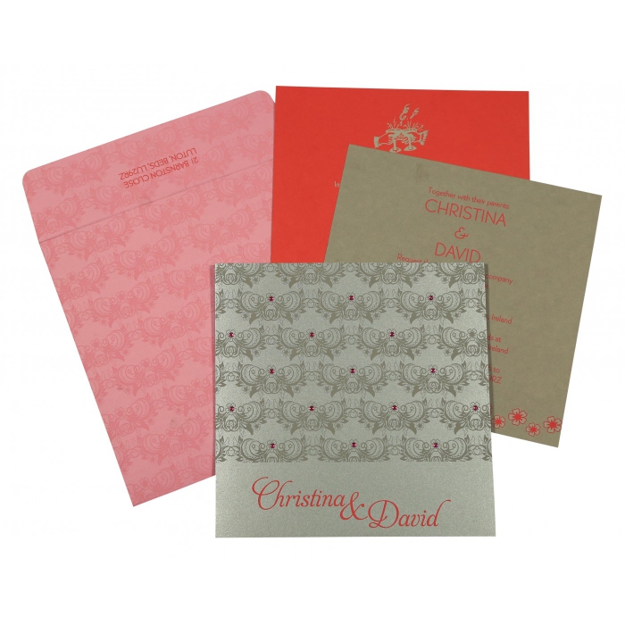 SILVER SHIMMERY BUTTERFLY THEMED - SCREEN PRINTED WEDDING CARD : IN-8258E - IndianWeddingCards