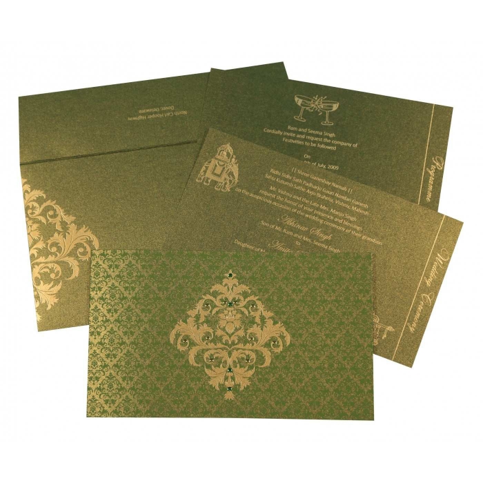  SHIMMERY DAMASK THEMED - SCREEN PRINTED WEDDING CARD : W-8257A - IndianWeddingCards
