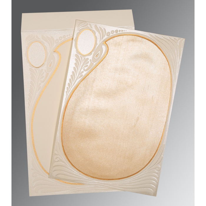 GOLD OFF-WHITE MATTE EMBOSSED PERSONAL INVITATIONS : P-0043 - IndianWeddingCards
