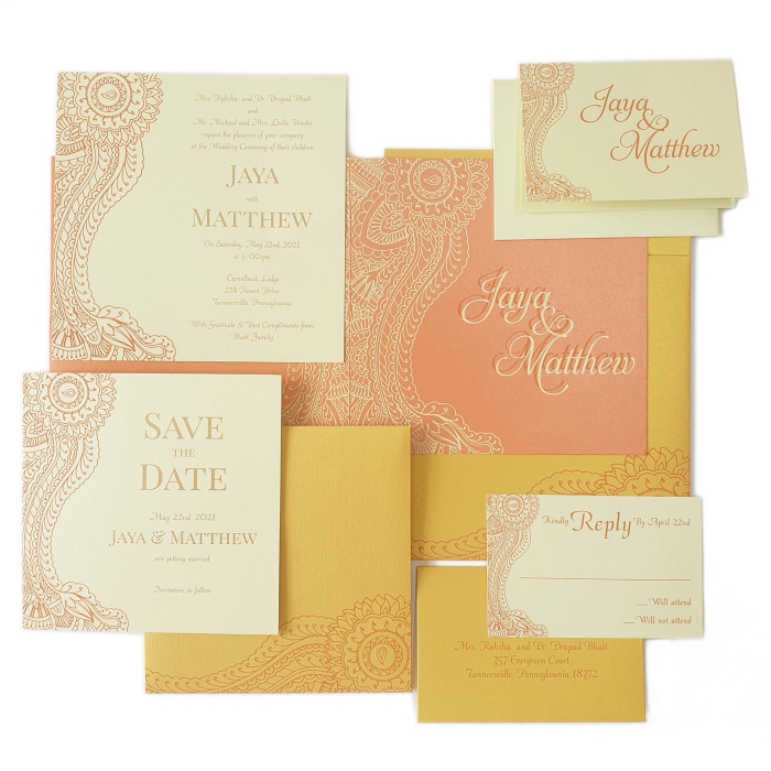  SHIMMERY SCREEN PRINTED WEDDING INVITATION : CATOMIC-TANGERINE - IndianWeddingCards