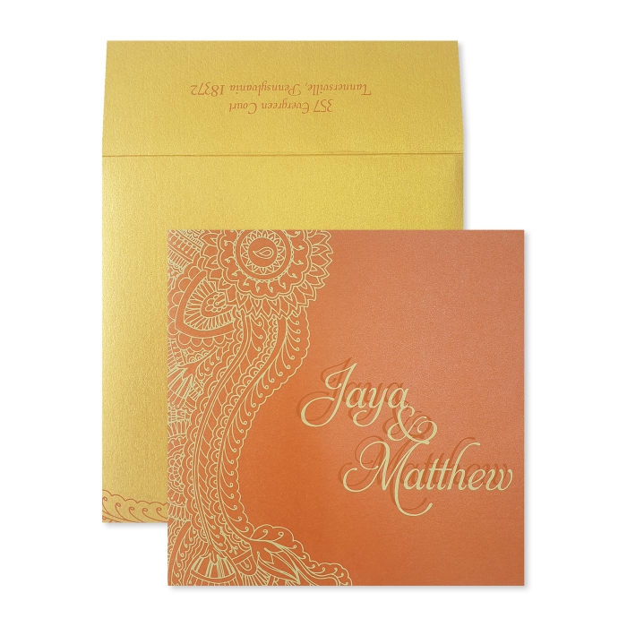  SHIMMERY SCREEN PRINTED WEDDING INVITATION : CATOMIC-TANGERINE - IndianWeddingCards