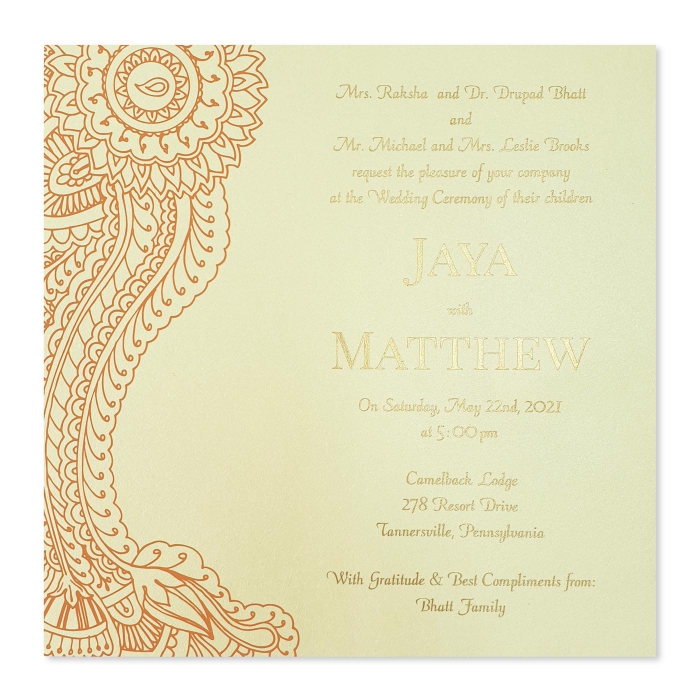  SHIMMERY SCREEN PRINTED WEDDING INVITATION : CATOMIC-TANGERINE - IndianWeddingCards