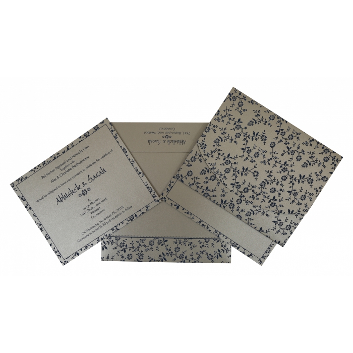 SILVER SHIMMERY SCREEN PRINTED WEDDING INVITATION : IN-804E - IndianWeddingCards