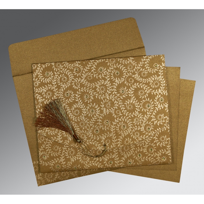 SATIN GOLD SHIMMERY SCREEN PRINTED WEDDING INVITATION : IN-8217C - IndianWeddingCards