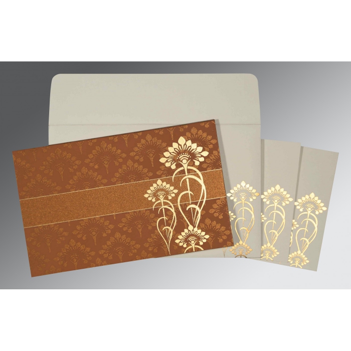COPPER SHIMMERY SCREEN PRINTED WEDDING CARD : IN-8239H - IndianWeddingCards